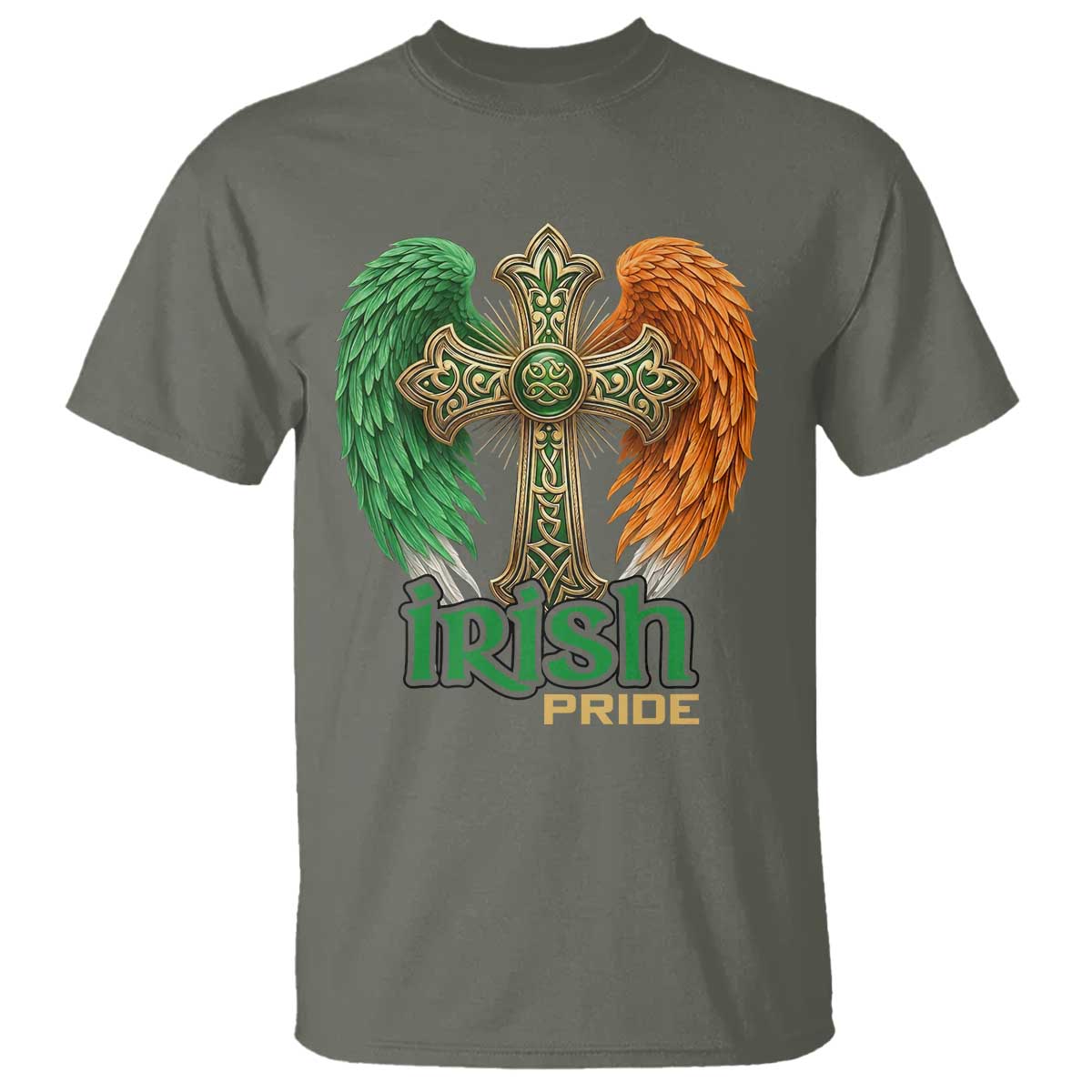 Irish Pride Celtic Cross T Shirt Christian Gift TS12 Military Green Print Your Wear