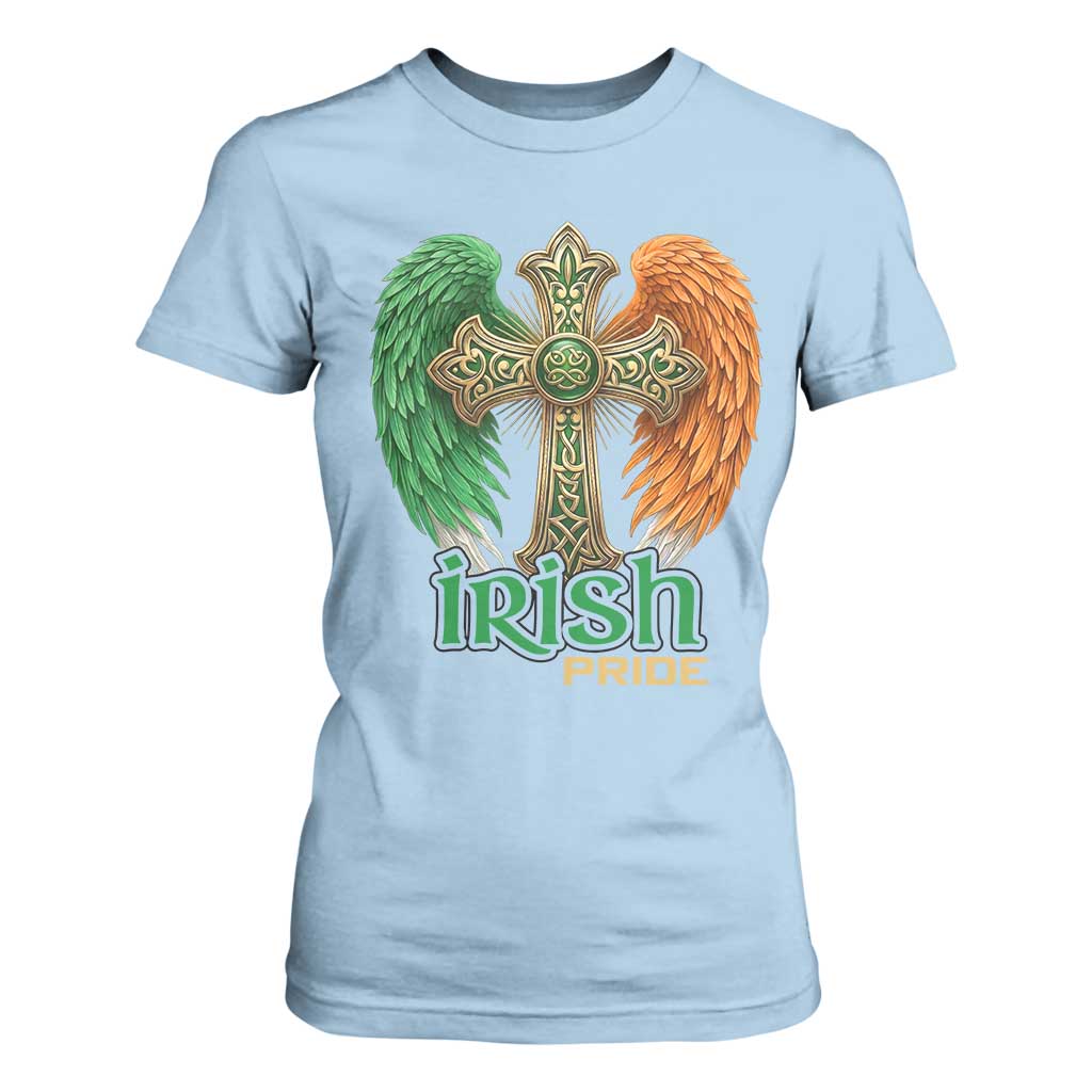 Irish Pride Celtic Cross T Shirt For Women Christian Gift TS12 Light Blue Print Your Wear