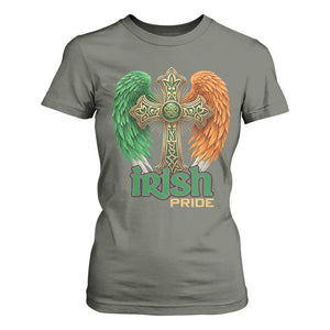 Irish Pride Celtic Cross T Shirt For Women Christian Gift TS12 Military Green Print Your Wear