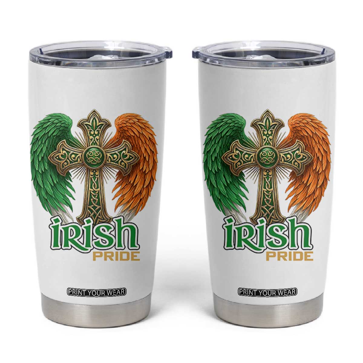 Irish Pride Celtic Cross Tumbler Cup Christian Gift TS12 White Print Your Wear