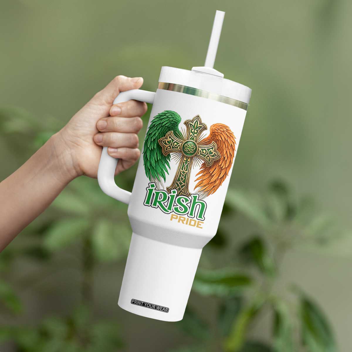 Irish Pride Celtic Cross Tumbler With Handle Christian Gift TS12 Print Your Wear