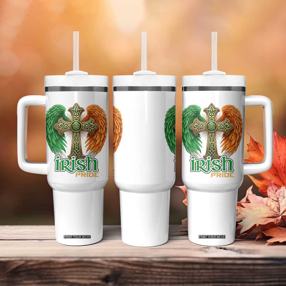 Irish Pride Celtic Cross Tumbler With Handle Christian Gift TS12 Print Your Wear