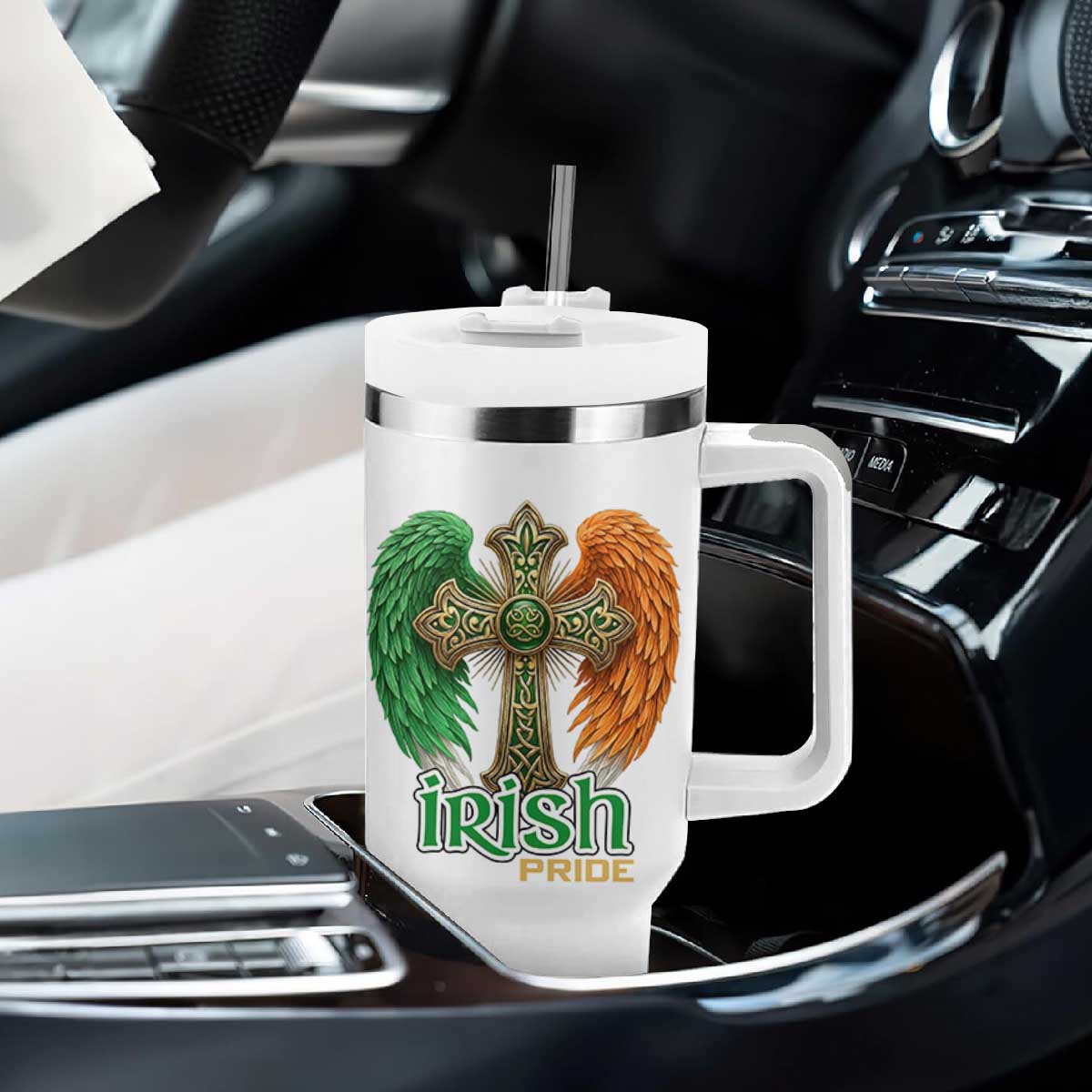 Irish Pride Celtic Cross Tumbler With Handle Christian Gift TS12 Print Your Wear