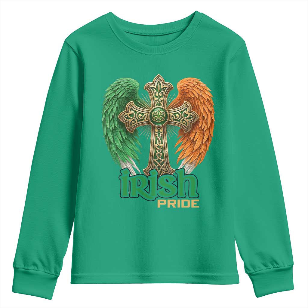 Irish Pride Celtic Cross Youth Sweatshirt Christian Gift TS12 Irish Green Print Your Wear