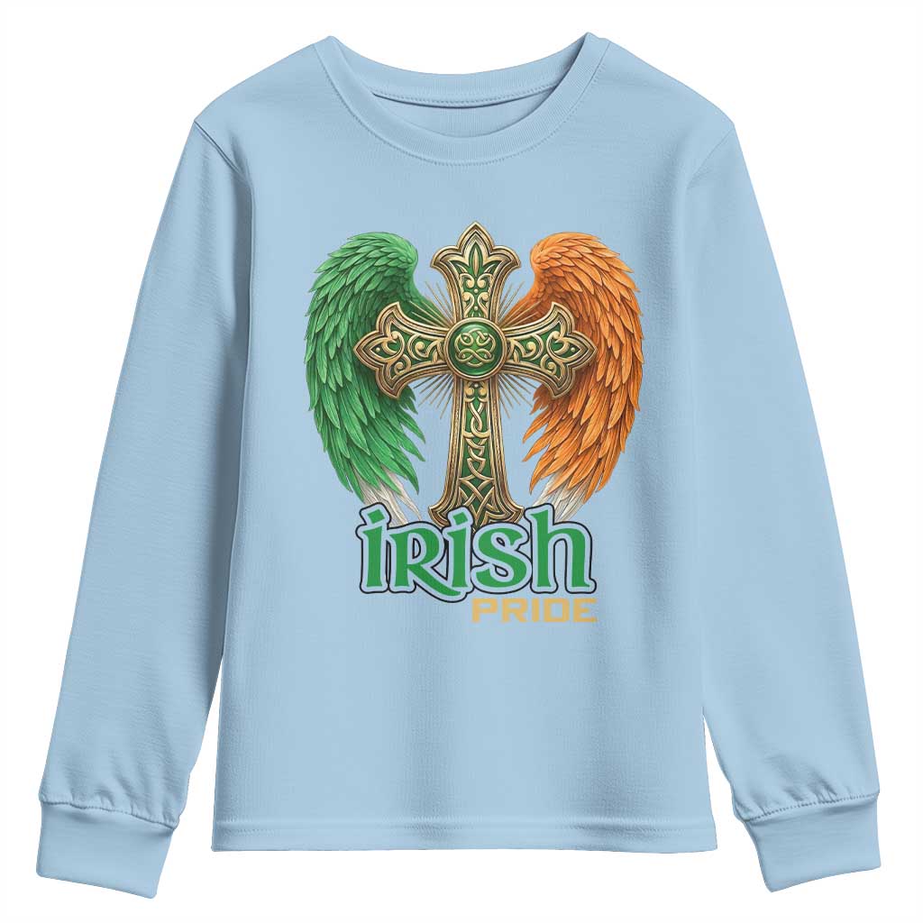 Irish Pride Celtic Cross Youth Sweatshirt Christian Gift TS12 Light Blue Print Your Wear