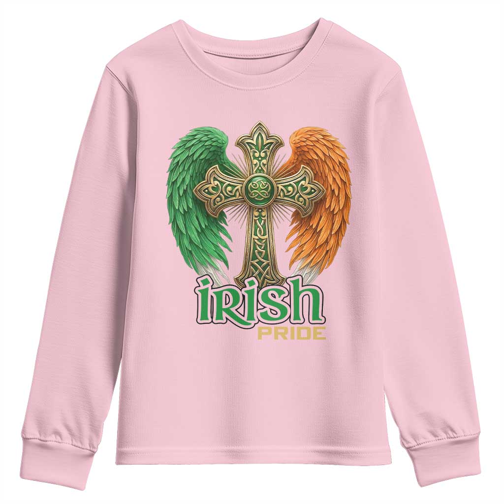 Irish Pride Celtic Cross Youth Sweatshirt Christian Gift TS12 Light Pink Print Your Wear