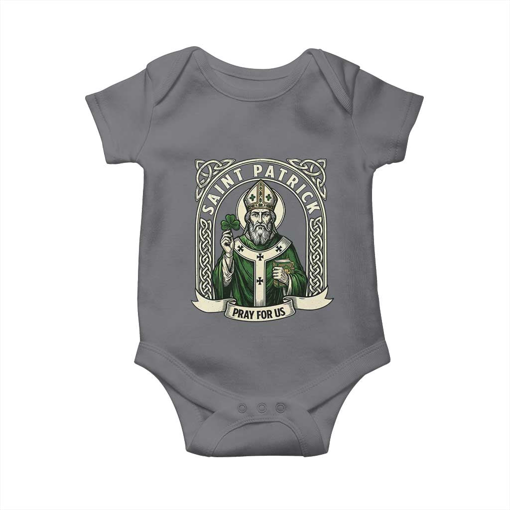 Saint Patrick Pray For Us Baby Onesie St Patricks Day Religious Gift TS12 Charcoal Print Your Wear