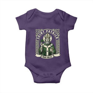 Saint Patrick Pray For Us Baby Onesie St Patricks Day Religious Gift TS12 Purple Print Your Wear