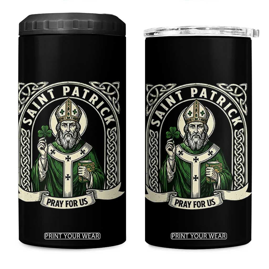 Saint Patrick Pray For Us 4 in 1 Can Cooler Tumbler St Patricks Day Religious Gift TS12 One Size: 16 oz Black Print Your Wear