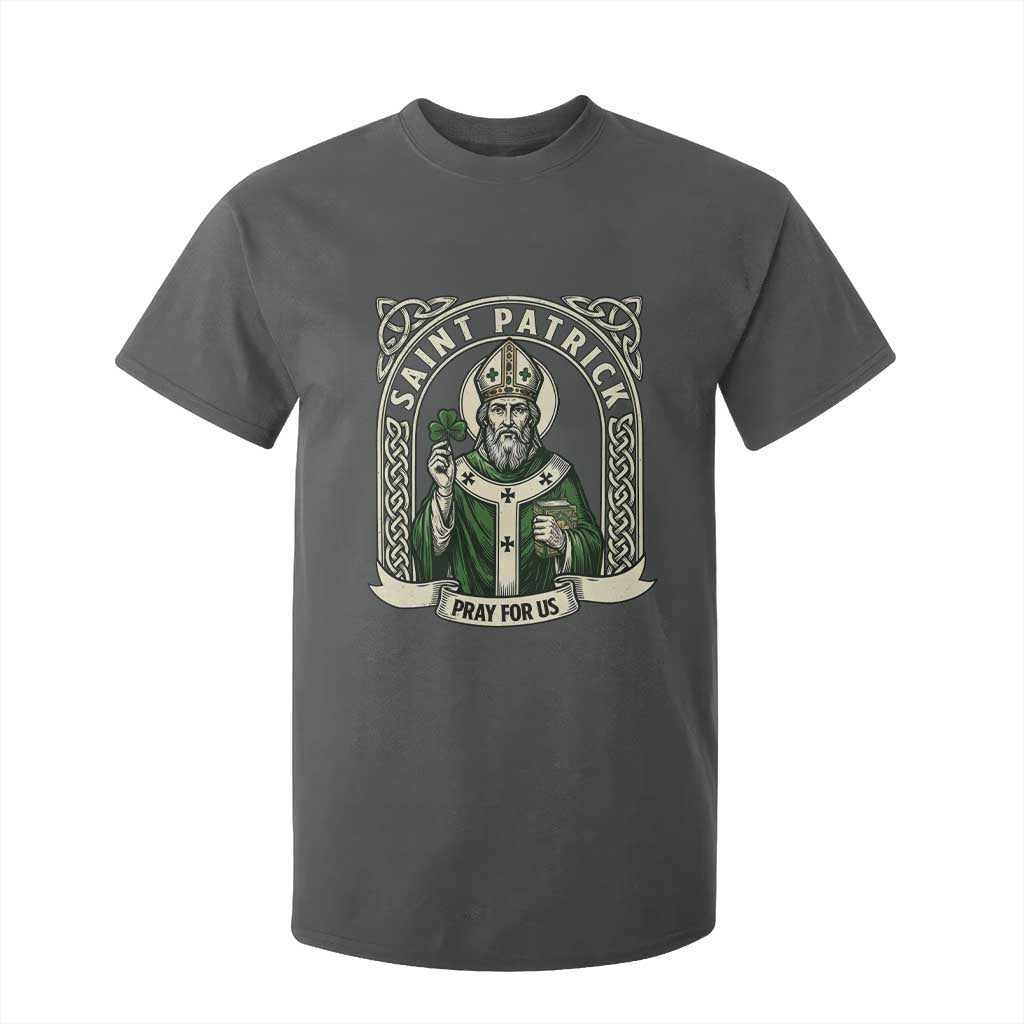 Saint Patrick Pray For Us T Shirt For Kid St Patricks Day Religious Gift TS12 Dark Heather Print Your Wear