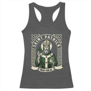 Saint Patrick Pray For Us Racerback Tank Top St Patricks Day Religious Gift TS12 Dark Heather Print Your Wear
