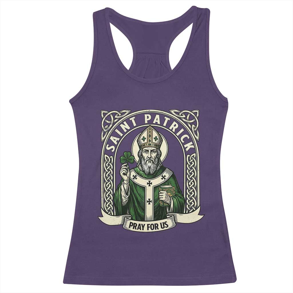 Saint Patrick Pray For Us Racerback Tank Top St Patricks Day Religious Gift TS12 Purple Print Your Wear