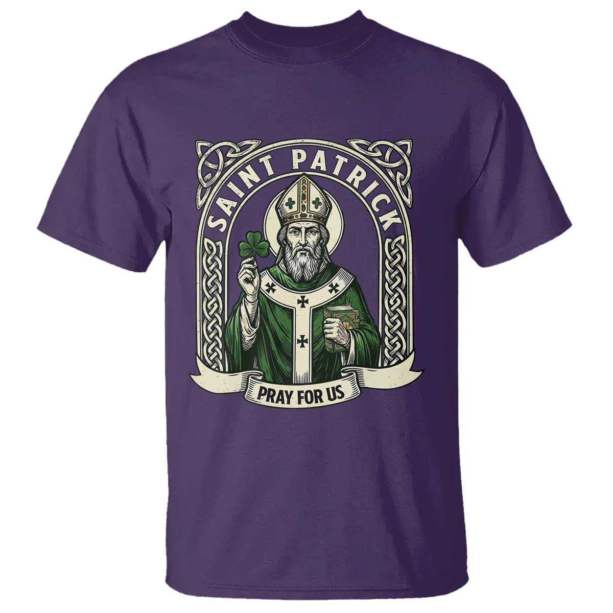 Saint Patrick Pray For Us T Shirt St Patricks Day Religious Gift TS12 Purple Print Your Wear