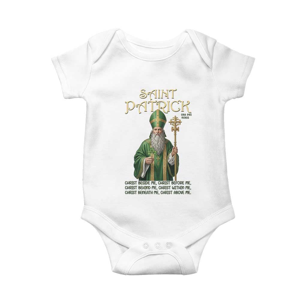 Saint Patrick Ora Pro Nobis Baby Onesie Irish Christian Prayer TS12 White Print Your Wear