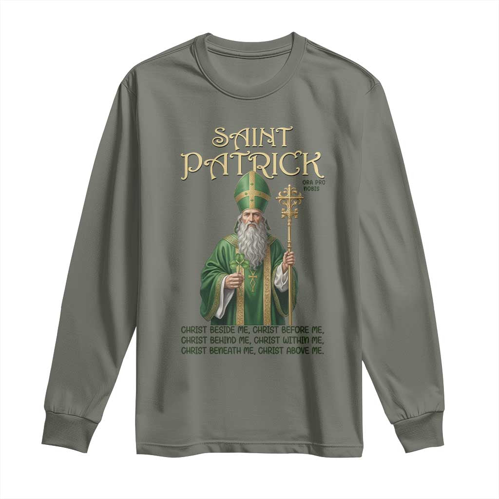 Saint Patrick Ora Pro Nobis Long Sleeve Shirt Irish Christian Prayer TS12 Military Green Print Your Wear
