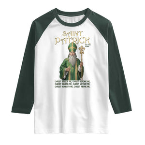 Saint Patrick Ora Pro Nobis Raglan Shirt Irish Christian Prayer TS12 White Dark Forest Green Print Your Wear