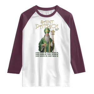 Saint Patrick Ora Pro Nobis Raglan Shirt Irish Christian Prayer TS12 White Maroon Print Your Wear