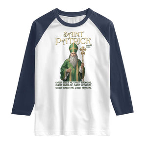 Saint Patrick Ora Pro Nobis Raglan Shirt Irish Christian Prayer TS12 White Navy Print Your Wear