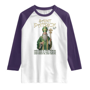 Saint Patrick Ora Pro Nobis Raglan Shirt Irish Christian Prayer TS12 White Purple Print Your Wear