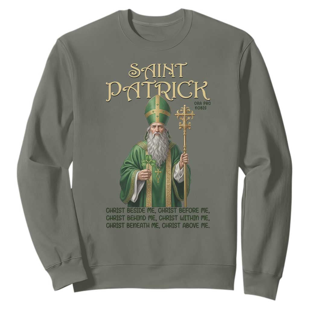 Saint Patrick Ora Pro Nobis Sweatshirt Irish Christian Prayer TS12 Military Green Print Your Wear