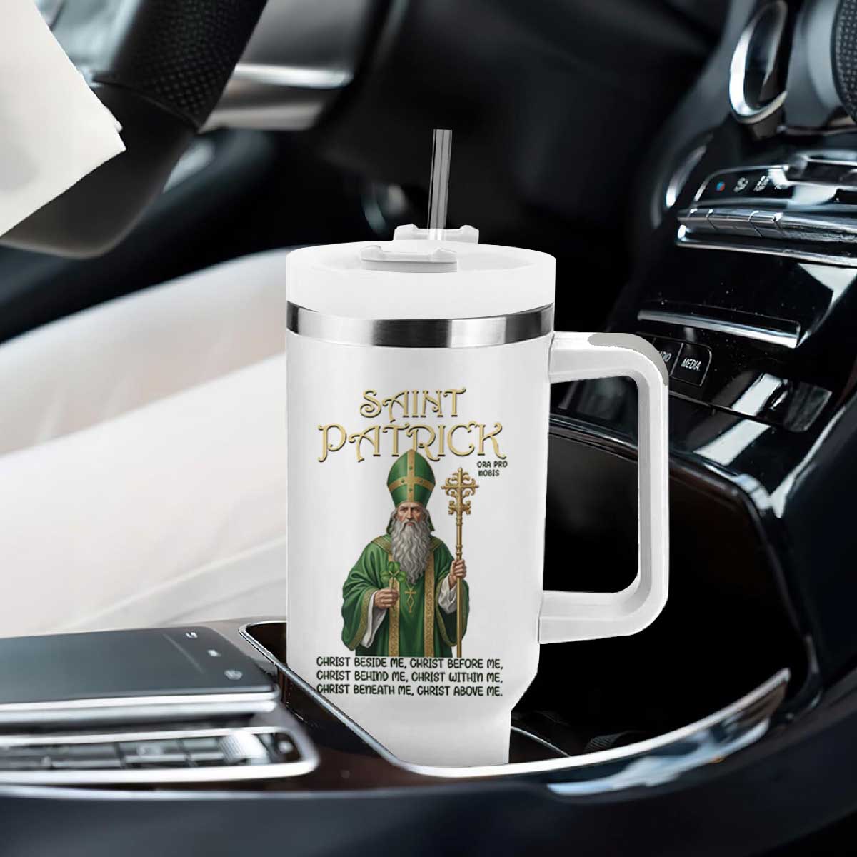 Saint Patrick Ora Pro Nobis Tumbler With Handle Irish Christian Prayer TS12 Print Your Wear