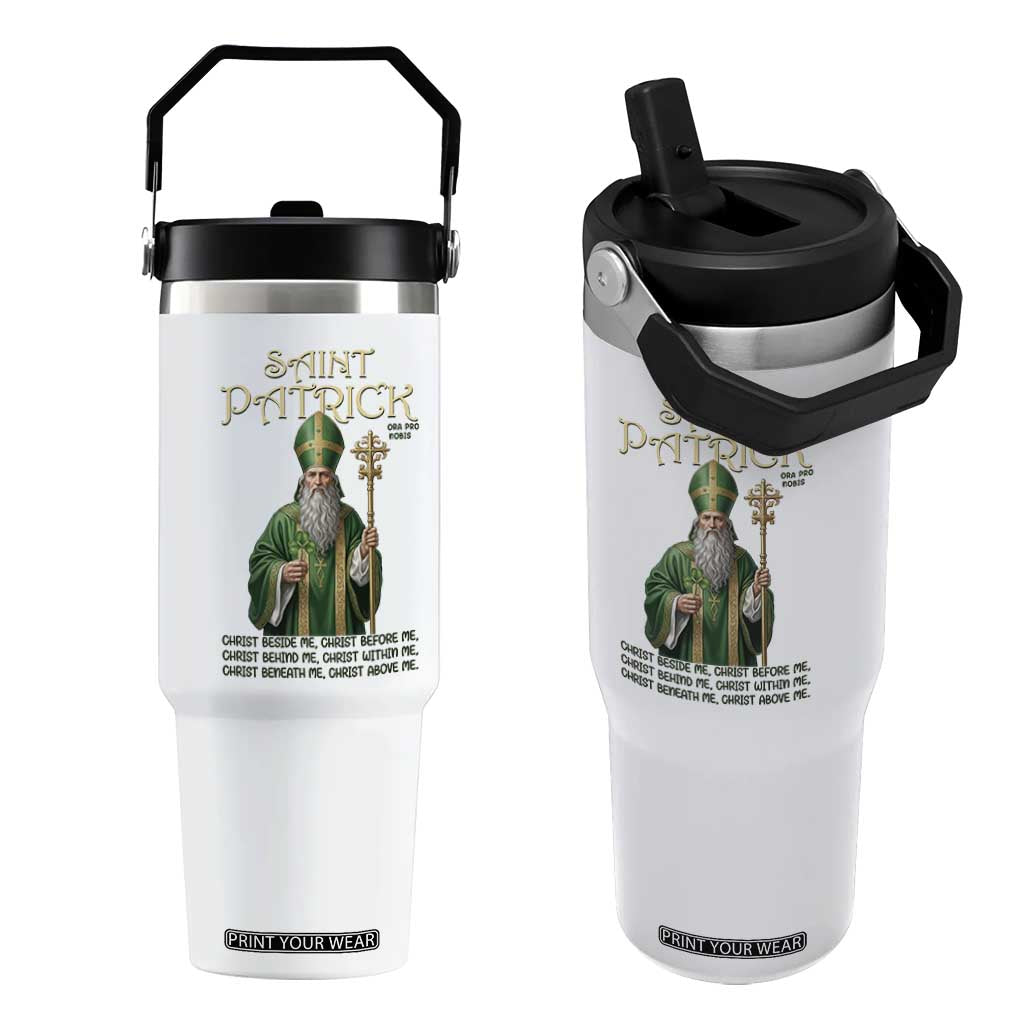Saint Patrick Ora Pro Nobis Flip Straw Tumbler Irish Christian Prayer TS12 One Size: 30 oz White Print Your Wear