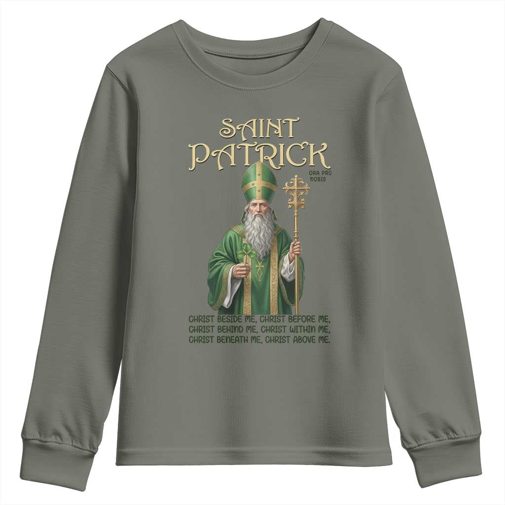 Saint Patrick Ora Pro Nobis Youth Sweatshirt Irish Christian Prayer TS12 Military Green Print Your Wear