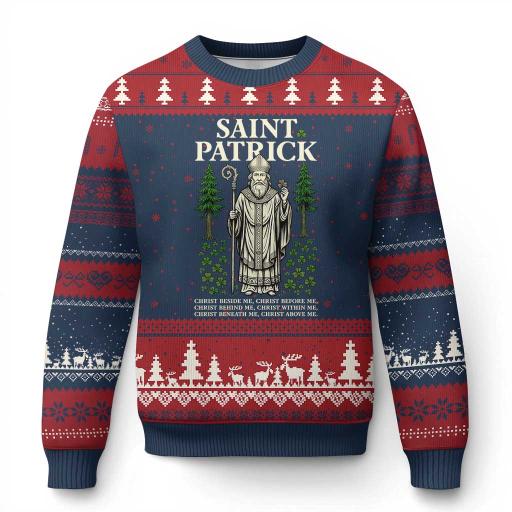 Saint Patrick Breastplate Prayer Ugly Christmas Sweater Irish Christian Gift TS12 Navy Red Print Your Wear