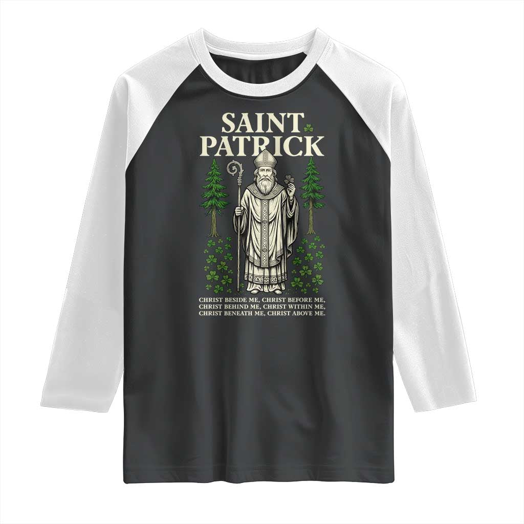 Saint Patrick Breastplate Prayer Raglan Shirt Irish Christian Gift TS12 Black White Print Your Wear