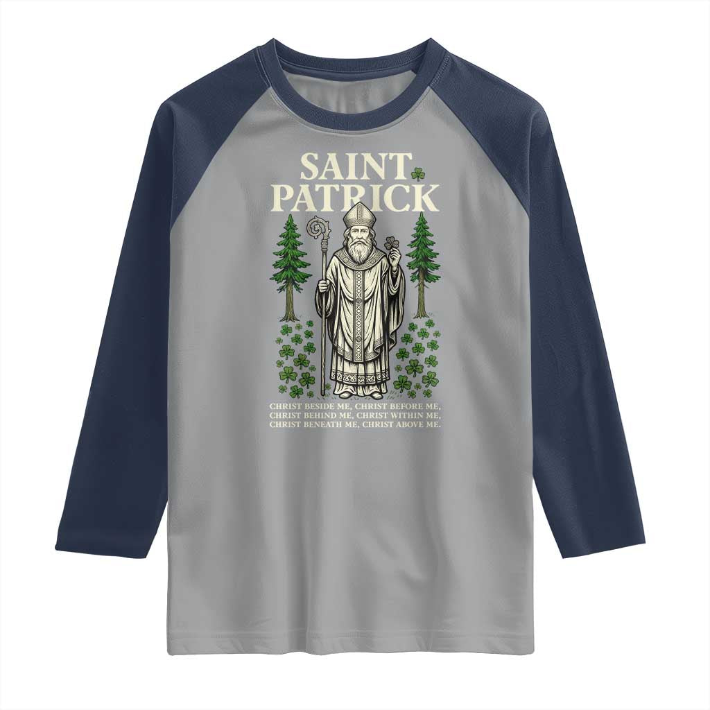 Saint Patrick Breastplate Prayer Raglan Shirt Irish Christian Gift TS12 Sport Gray Navy Print Your Wear
