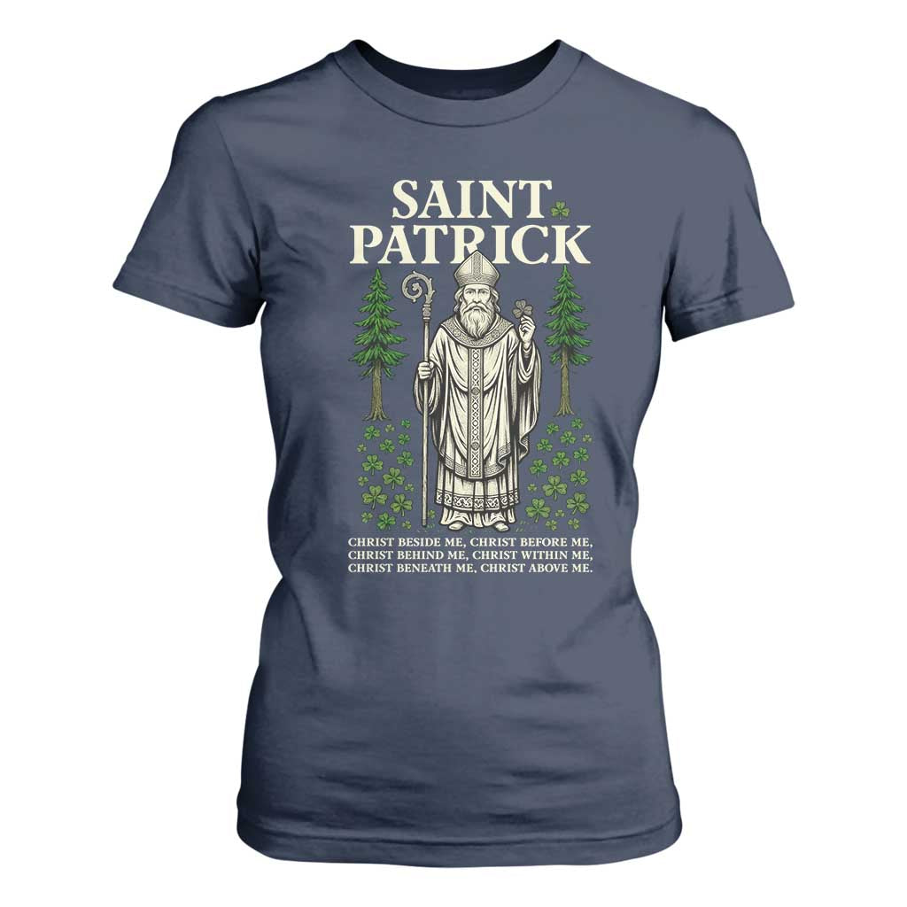 Saint Patrick Breastplate Prayer T Shirt For Women Irish Christian Gift TS12 Navy Print Your Wear