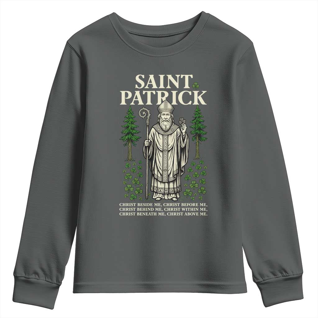 Saint Patrick Breastplate Prayer Youth Sweatshirt Irish Christian Gift TS12 Dark Heather Print Your Wear