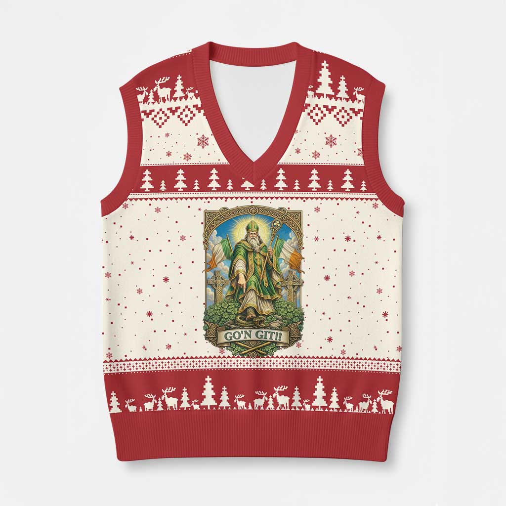 Funny Saint Patrick Go'n Git Snake V-Neck Knit Sweater Vest St Patricks Day TS12 Beige Red Print Your Wear