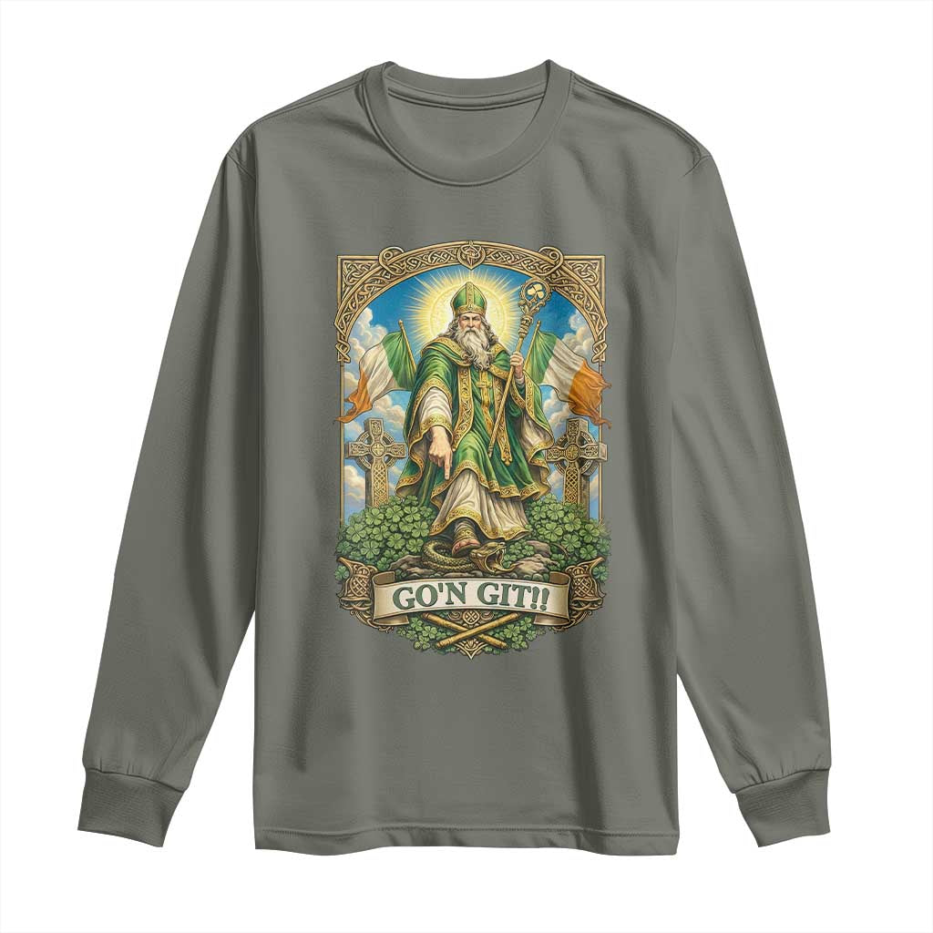 Funny Saint Patrick Go'n Git Snake Long Sleeve Shirt St Patricks Day TS12 Military Green Print Your Wear