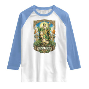 Funny Saint Patrick Go'n Git Snake Raglan Shirt St Patricks Day TS12 White Carolina Blue Print Your Wear