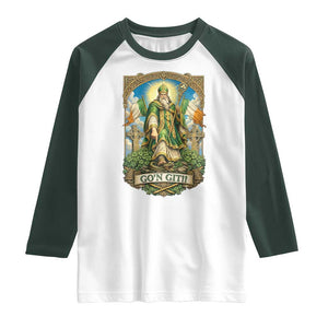 Funny Saint Patrick Go'n Git Snake Raglan Shirt St Patricks Day TS12 White Dark Forest Green Print Your Wear