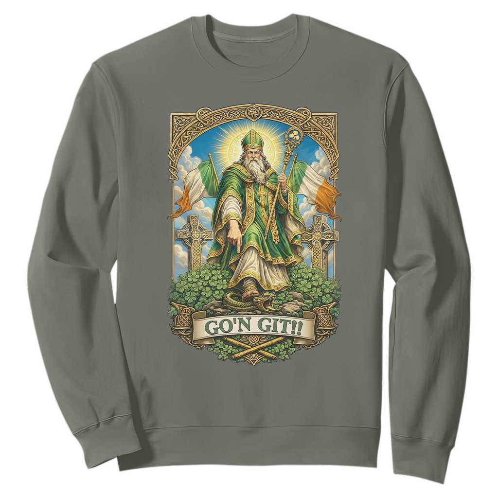 Funny Saint Patrick Go'n Git Snake Sweatshirt St Patricks Day TS12 Military Green Print Your Wear