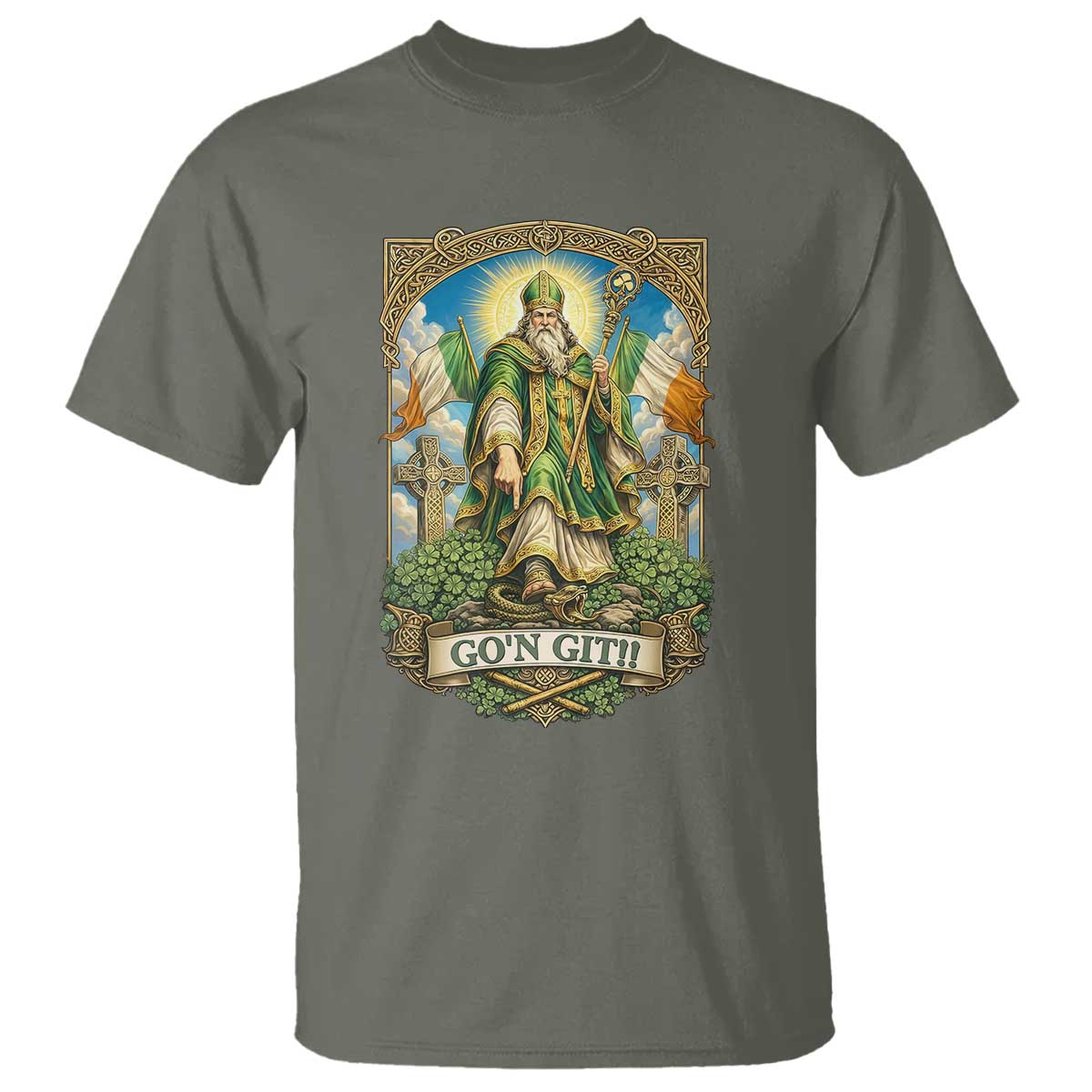 Funny Saint Patrick Go'n Git Snake T Shirt St Patricks Day TS12 Military Green Print Your Wear