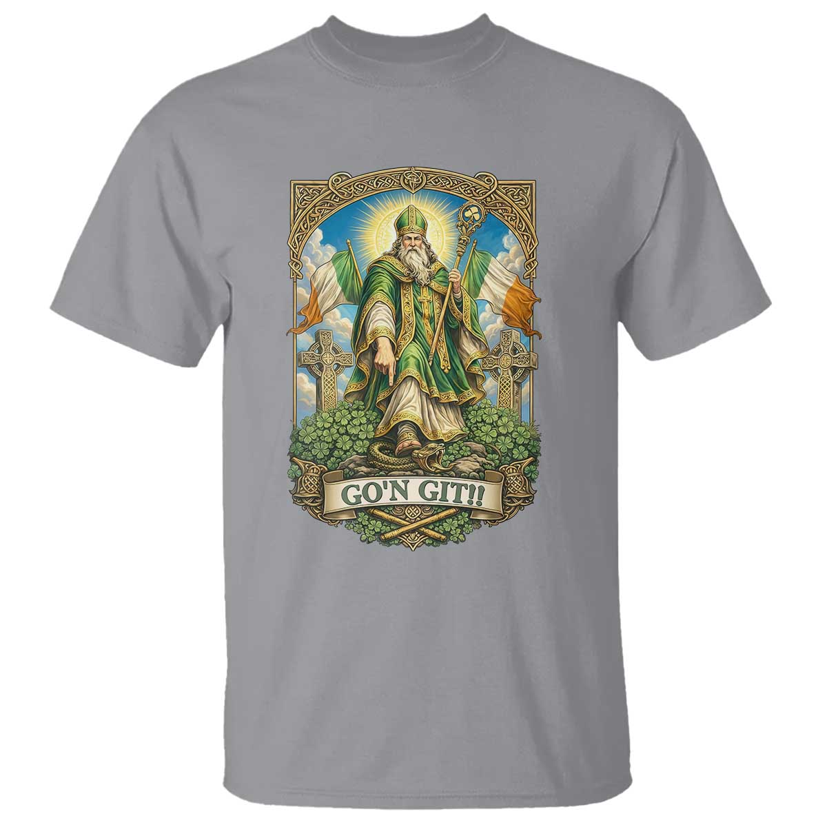 Funny Saint Patrick Go'n Git Snake T Shirt St Patricks Day TS12 Sport Gray Print Your Wear