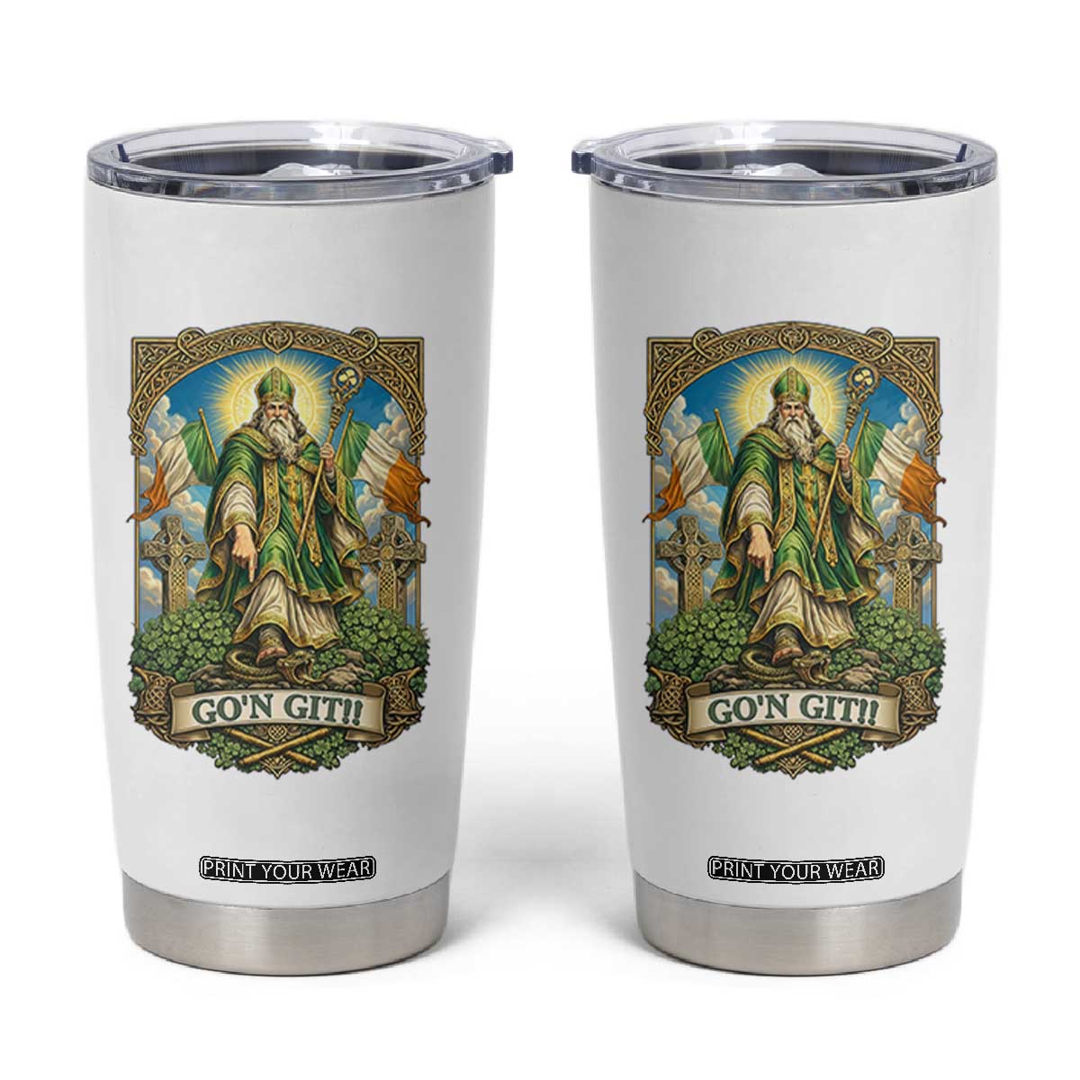 Funny Saint Patrick Go'n Git Snake Tumbler Cup St Patricks Day TS12 White Print Your Wear