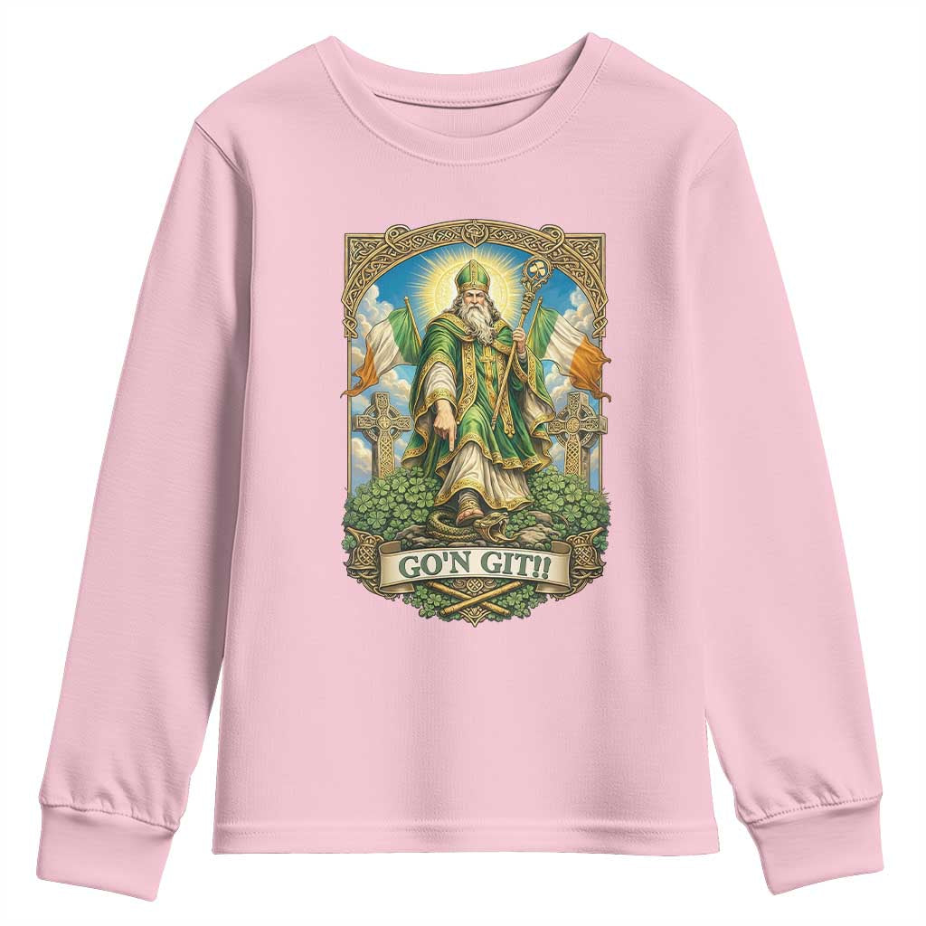 Funny Saint Patrick Go'n Git Snake Youth Sweatshirt St Patricks Day TS12 Light Pink Print Your Wear