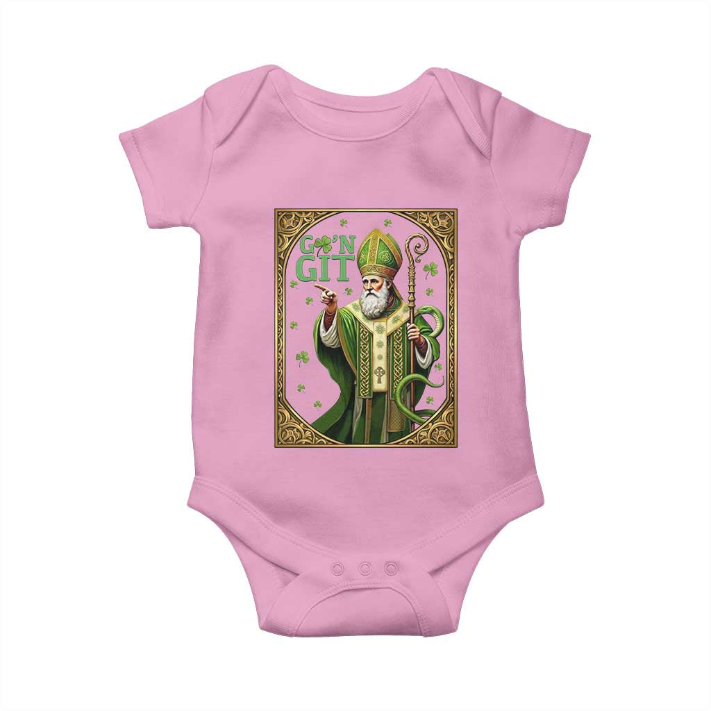 Saint Patrick Go'n Git Baby Onesie Funny St Patricks Day Snake Legend TS12 Light Pink Print Your Wear