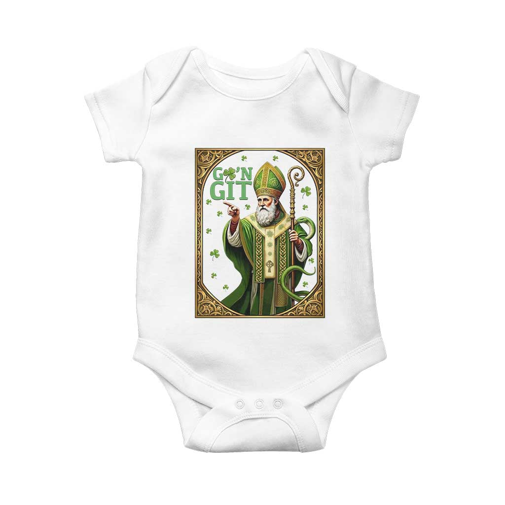 Saint Patrick Go'n Git Baby Onesie Funny St Patricks Day Snake Legend TS12 White Print Your Wear