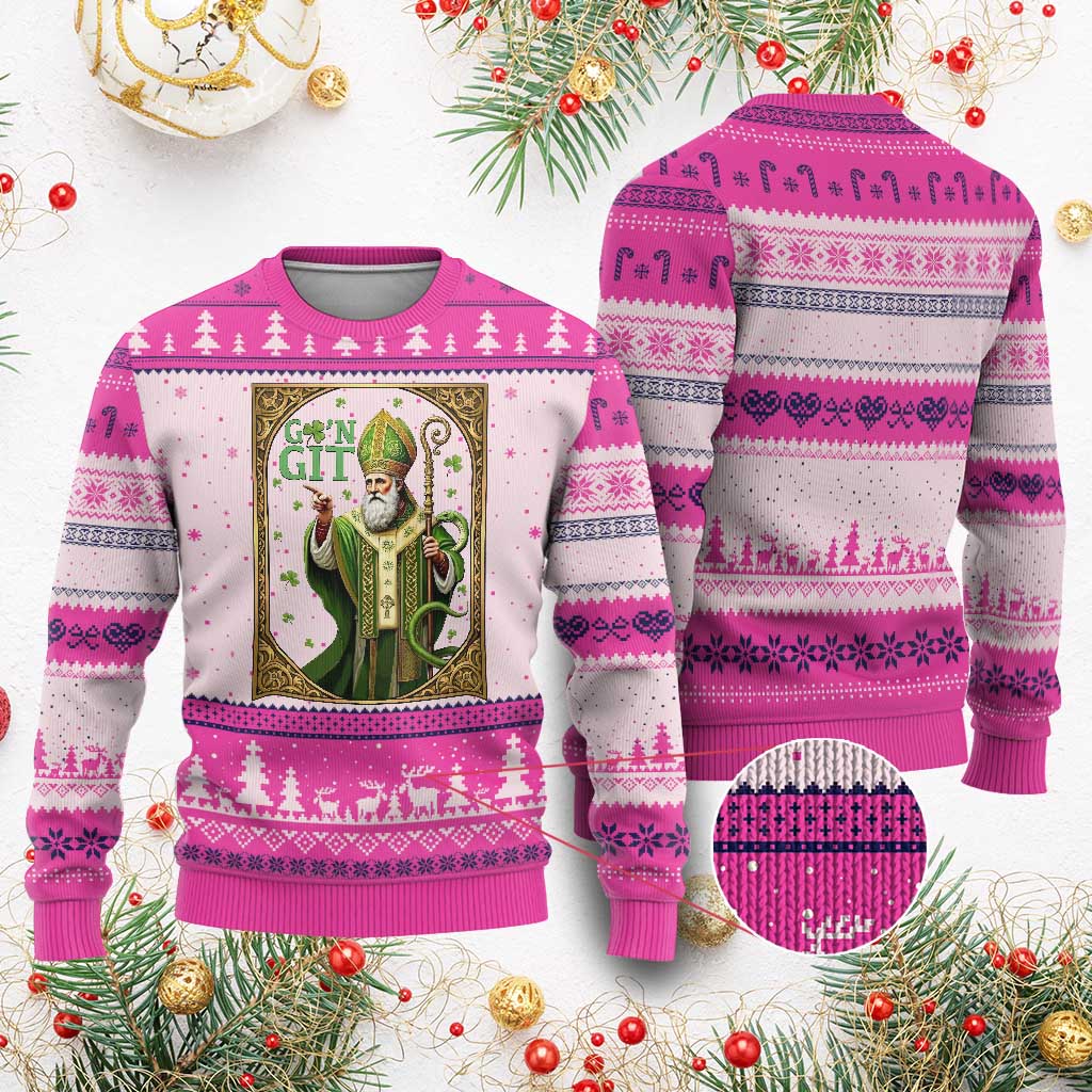 Saint Patrick Go'n Git Ugly Christmas Sweater Funny St Patricks Day Snake Legend TS12 Hot Pink Print Your Wear