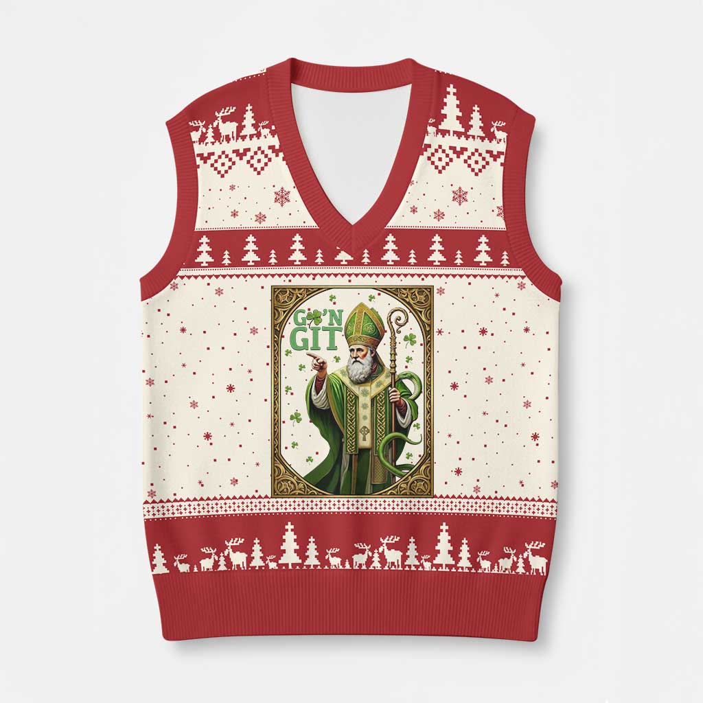 Saint Patrick Go'n Git V-Neck Knit Sweater Vest Funny St Patricks Day Snake Legend TS12 Beige Red Print Your Wear