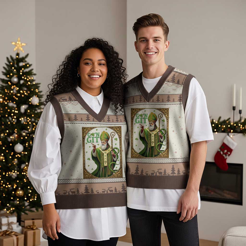 Saint Patrick Go'n Git V-Neck Knit Sweater Vest Funny St Patricks Day Snake Legend TS12 Mocha Mousse Print Your Wear