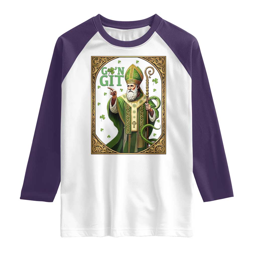 Saint Patrick Go'n Git Raglan Shirt Funny St Patricks Day Snake Legend TS12 White Purple Print Your Wear