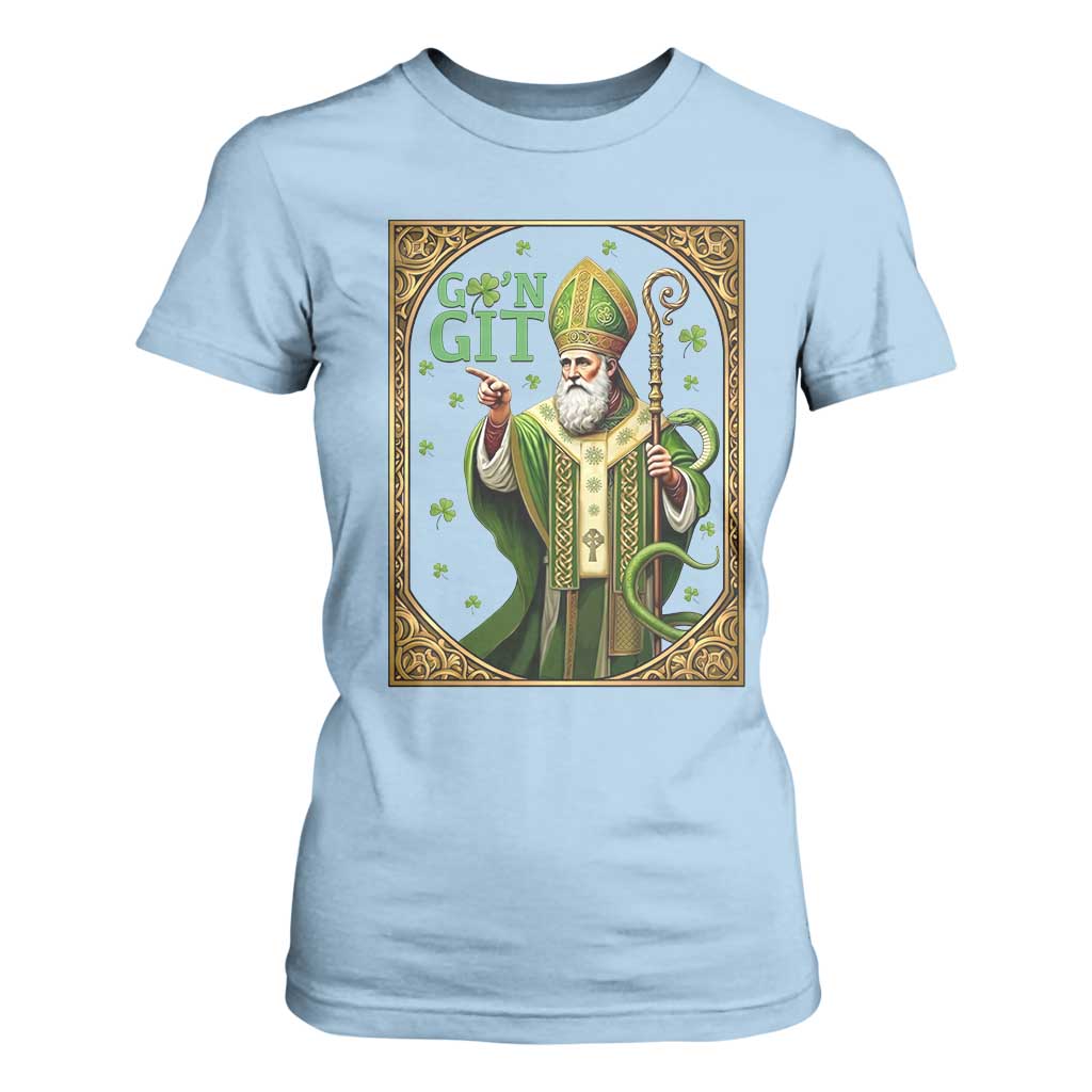 Saint Patrick Go'n Git T Shirt For Women Funny St Patricks Day Snake Legend TS12 Light Blue Print Your Wear