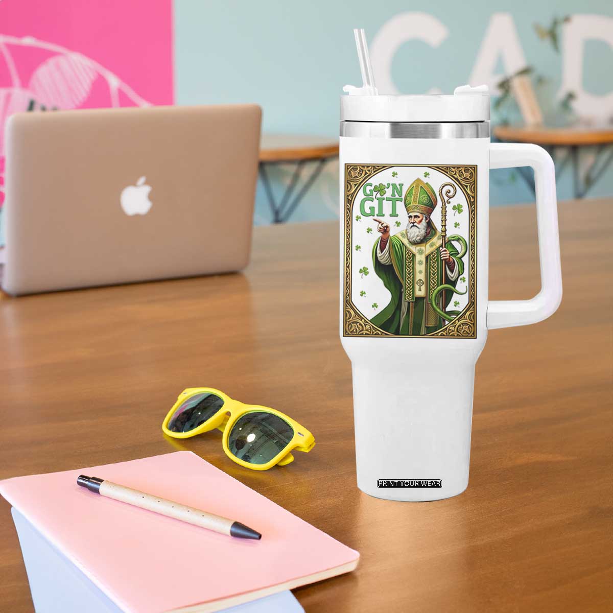 Saint Patrick Go'n Git Tumbler With Handle Funny St Patricks Day Snake Legend TS12 Print Your Wear
