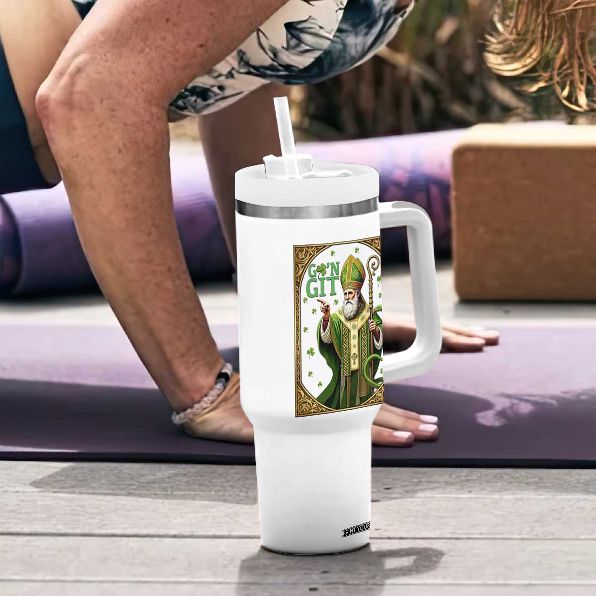 Saint Patrick Go'n Git Tumbler With Handle Funny St Patricks Day Snake Legend TS12 Print Your Wear